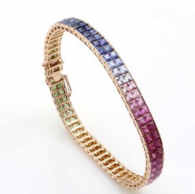 Image Armband ´Rainbow´ mit Saphiren, RoséG 585/ 000, 122 Saphircarrées zus. ca. 18.31 ct in ...