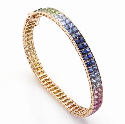 27052633b - Armband ´Rainbow´ mit Saphiren, RoséG 585/ 000, 122 Saphirecarrées zus. ca. 18.31 ct ...