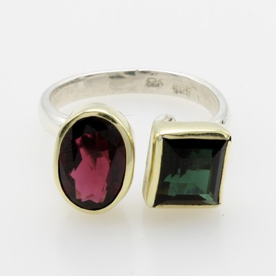 Image Ring mit Farbsteinen, 925er Silber, Fassungen GG 585/000, ovaler Granat ca. 2.7 ct, ...