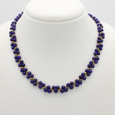 27052688b - Set best. aus Kette und Armspange mit Lapislazuli, Federringschl. u. Zwischen- kugeln GG ...