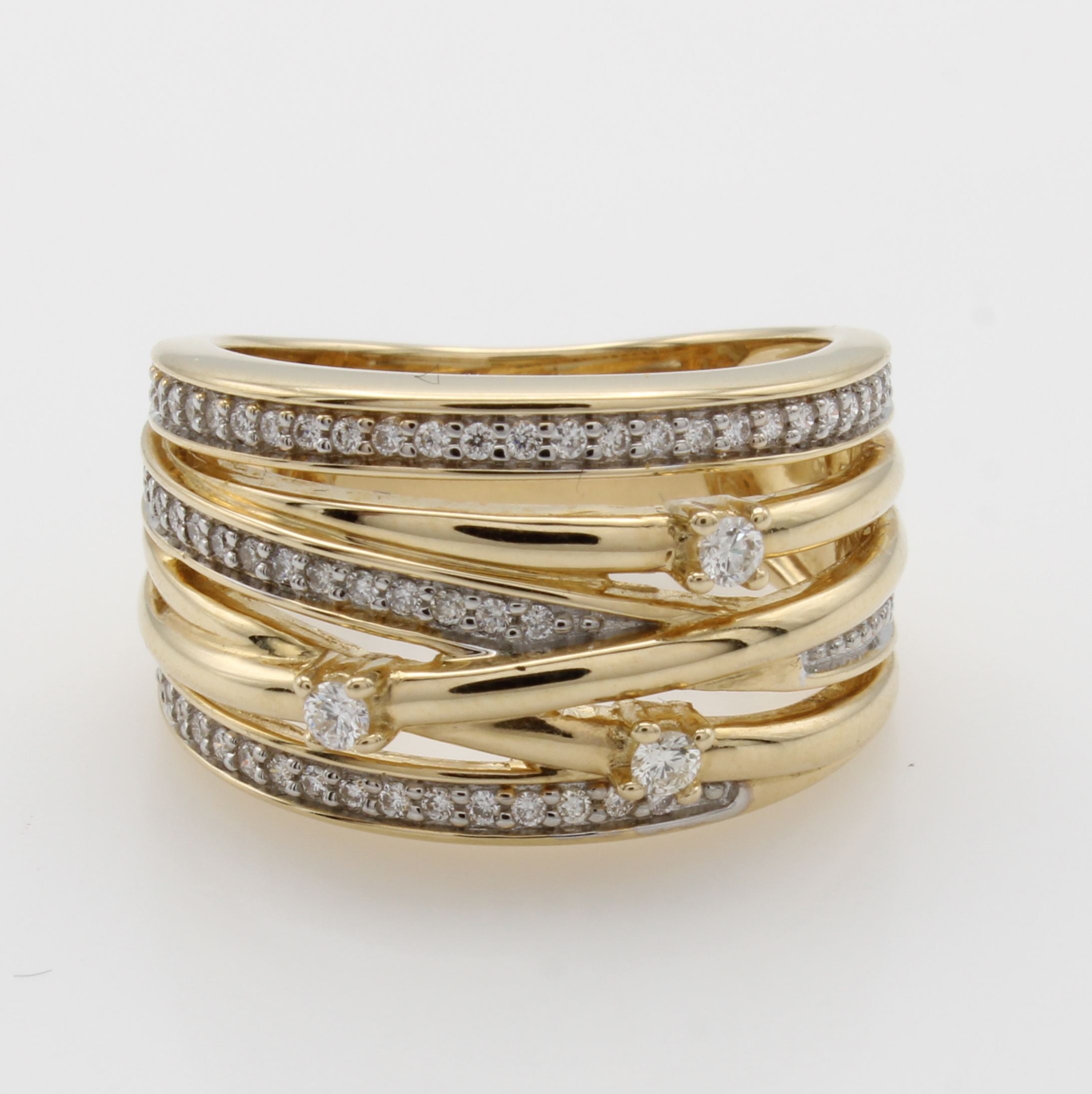 Image 27052704 - Ring mit Brillanten, GG 585/000, 6-reihig überkreuzte Form, 66 Brill. zus. ca. 0.40 ct ...