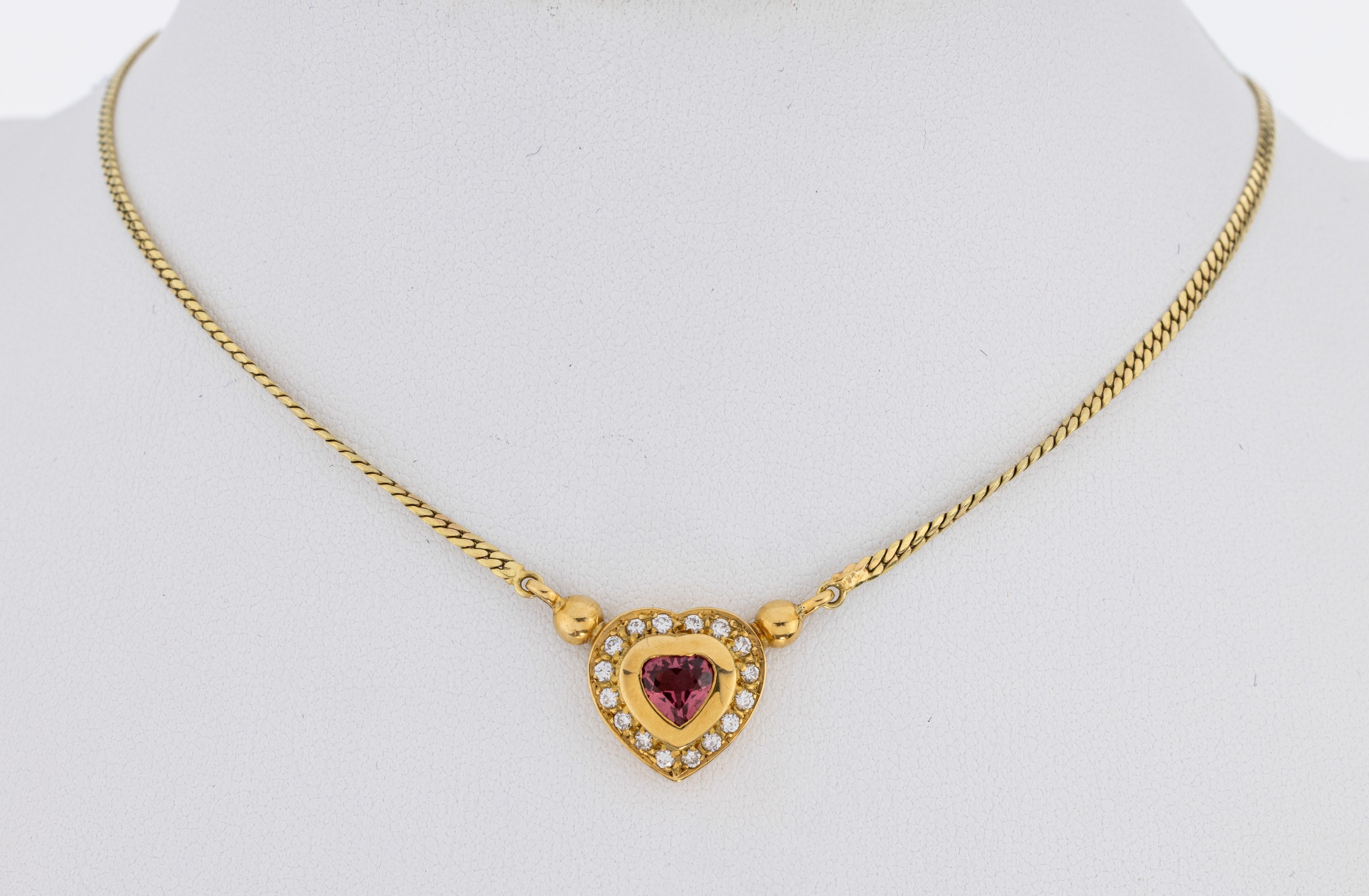 Image 27052734 - 14 kt Gold Rhodolith-Brillant-Collier, GG 585/000, herzf. Mittelteil, mittig facett. ...