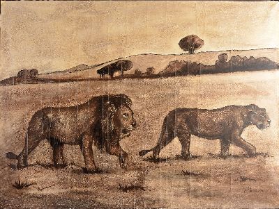 Image Jean Poulin, Künstler des 20.Jh., Löwenpaar in der Wildnis, rechts unten signiert und ...