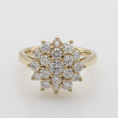 Image Ring mit Brillanten, GG 585/000, 19 Brill. blütenf. gef. zus. ca. 1.50 ct Weiß/p, RW ...