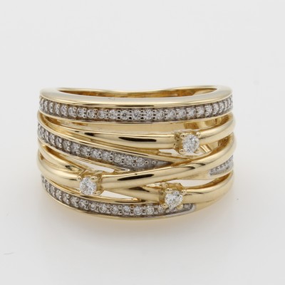 Image Ring mit Brillanten, GG 585/000, 6-reihig überkreuzte Form, 66 Brill. zus. ca. 0.40 ct ...