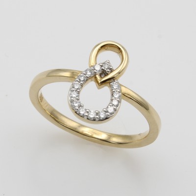 27052710a - Ring mit Brillanten, GG 585/000 z.T. rhod., 2 ineinander verschlungene Tropfen, 14 ...