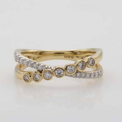 Image Ring mit Brillanten, GG 585/000 z.T. rhod., 21 Brill. in 2 überkreuzte Ringschienen ...