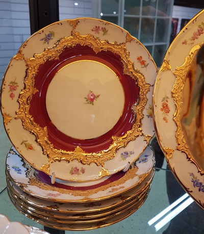 27052755j - Kaffeeservice, Meissen, B-Form, für 6 Personen, 2.H.20. Jh., roter Fond, ...