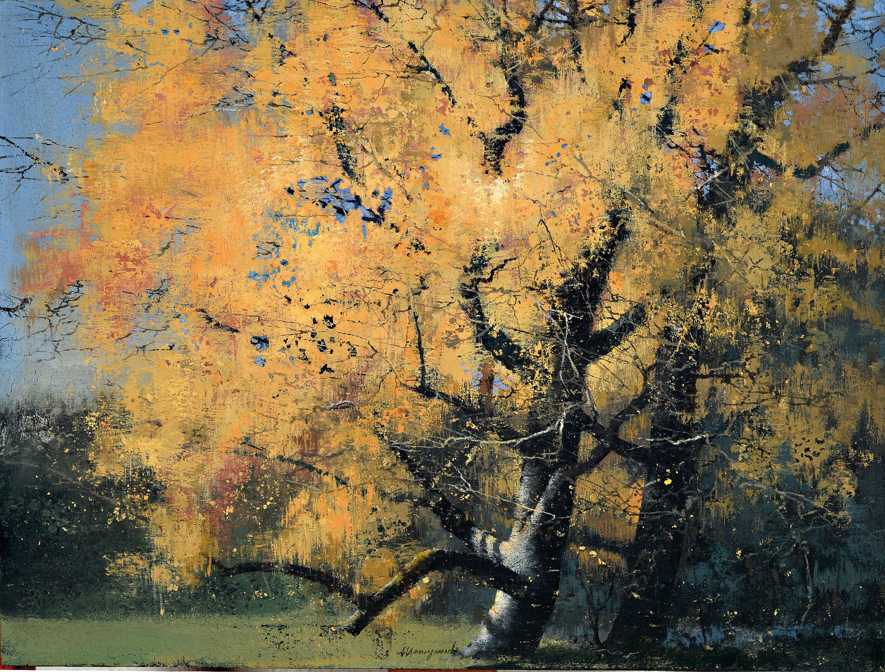 Detail k: Matteo Massagrande, geb. 1959 Padua, "Albero", 2013, Öl/Holztafel, signiert, 30x40 cm, mit beiliegender Authentik der Galleria Stefano ...