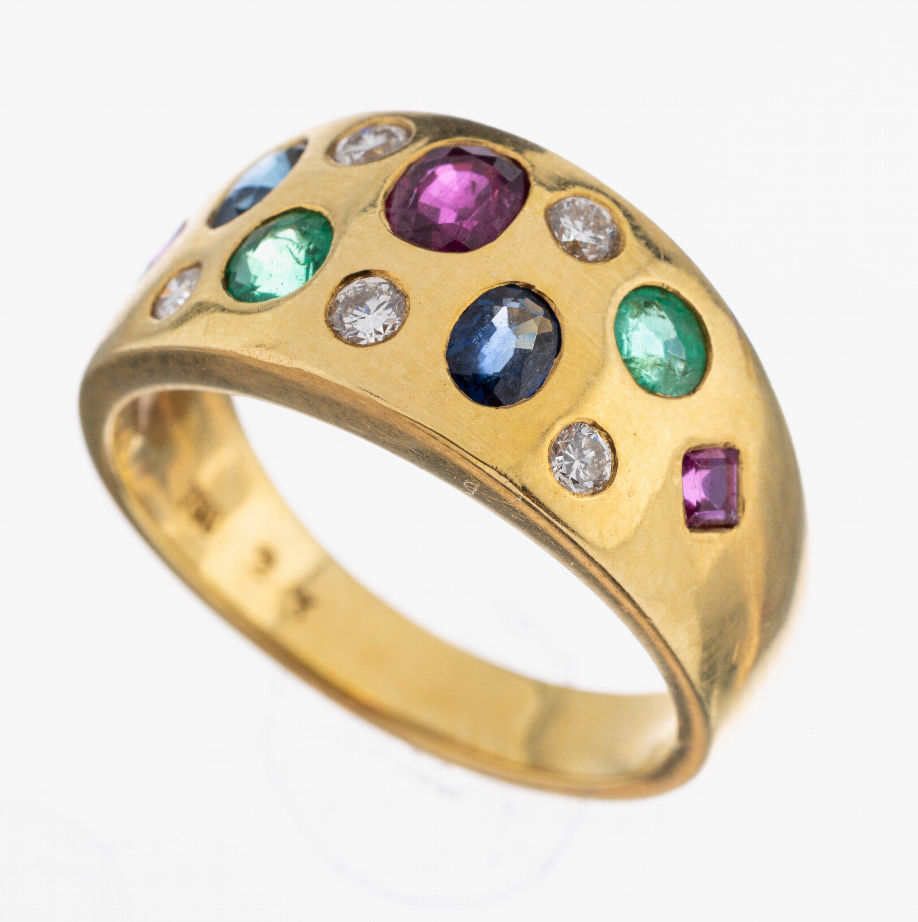 Image 27053016 - 18 kt Gold Rubin-Saphir-Smaragd-Brillant-Ring, GG 750/000, 1 ovalfacett. Rubin und 2 ...