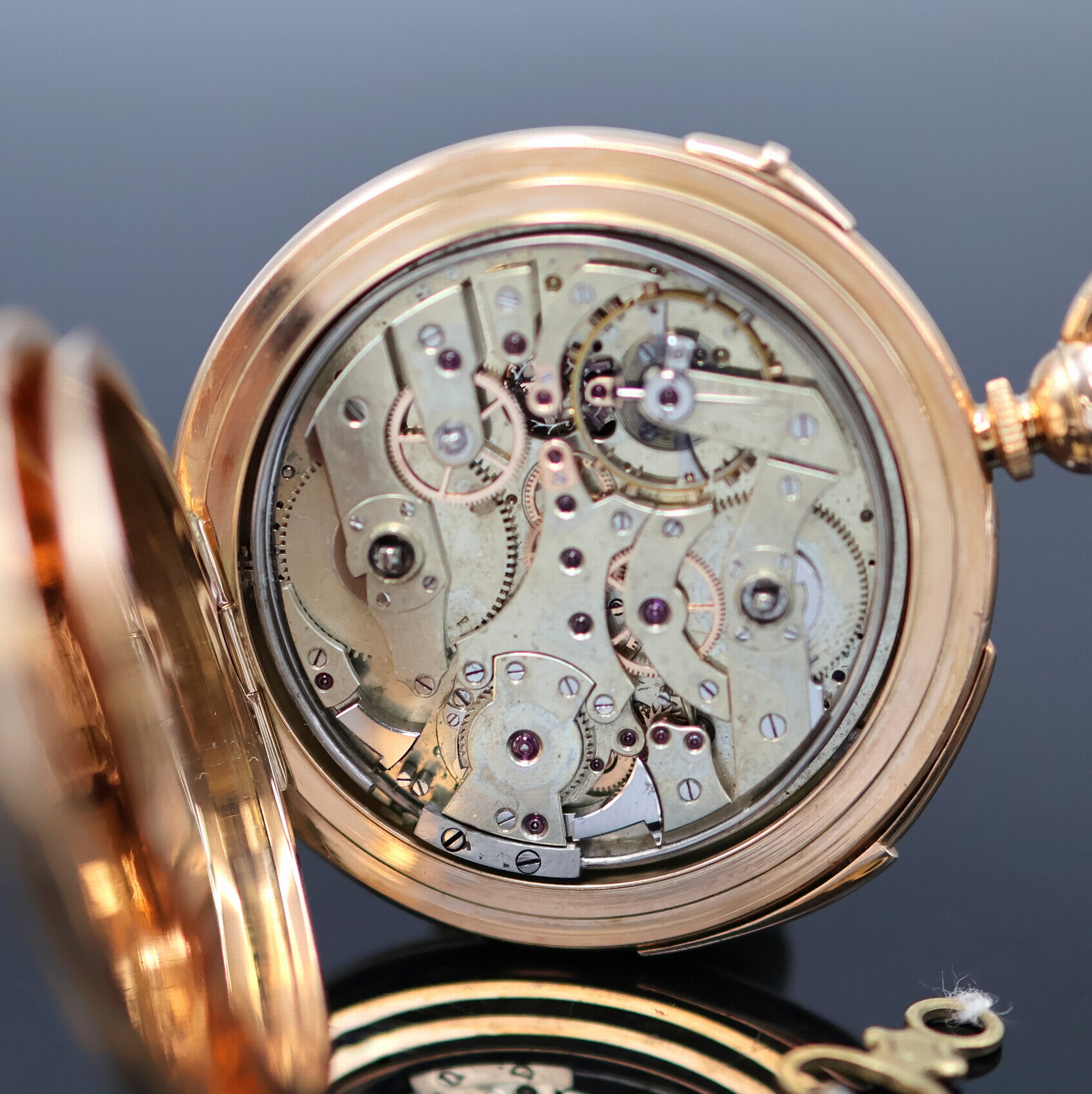 Detail d: Herrentaschenuhr mit springender Sekunde und Minutenrepetition in RG 585/000, Werk Schweiz um 1850, Schlüsselaufzug, späteres, schweres, glattes ...
