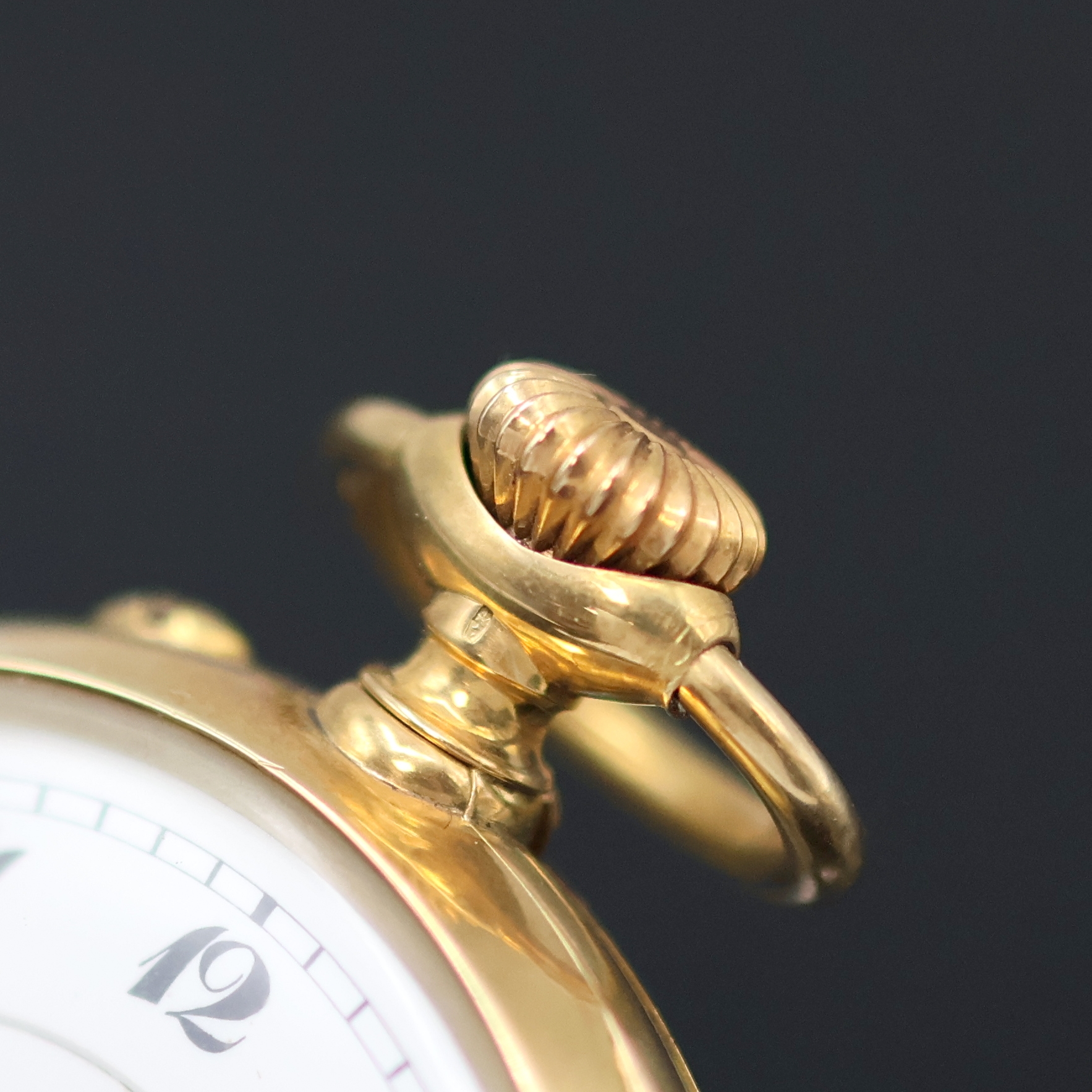 Detail a: CHRONOMETRE PATRIA offene Herrentaschenuhr mit Minutenrepetition in GG 750/000, Schweiz um 1920, großes, guill. 2-Deckel Goldgeh. m. à- Goutte ...