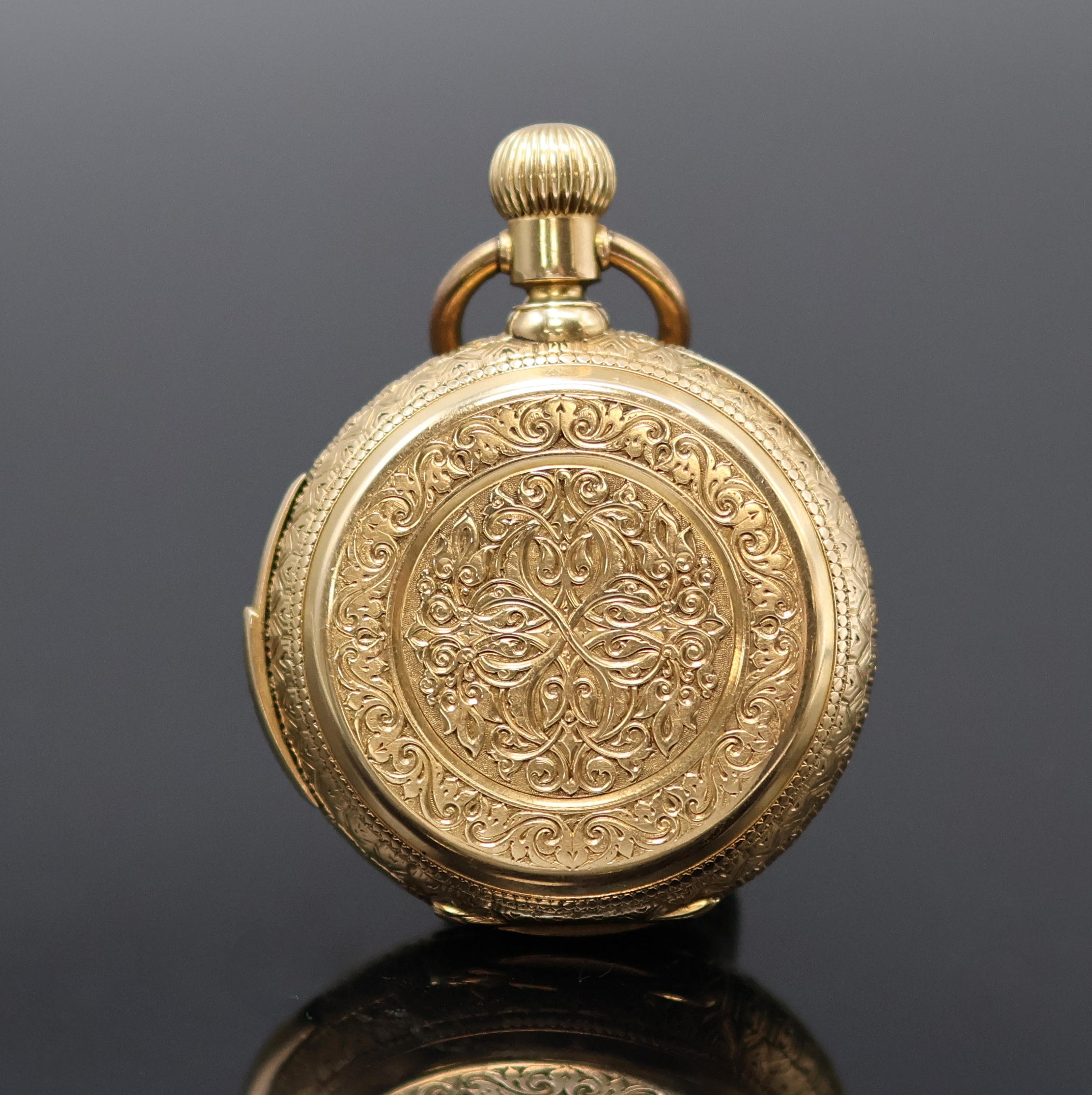 Detail c: P.H. MATHEY schwere Herrensavonette mit Minutenrepetition in RoseG 750/000, Schweiz um 1880, vollständig tief-grav. 3-Deckel Goldgeh. m. à-Goutte ...