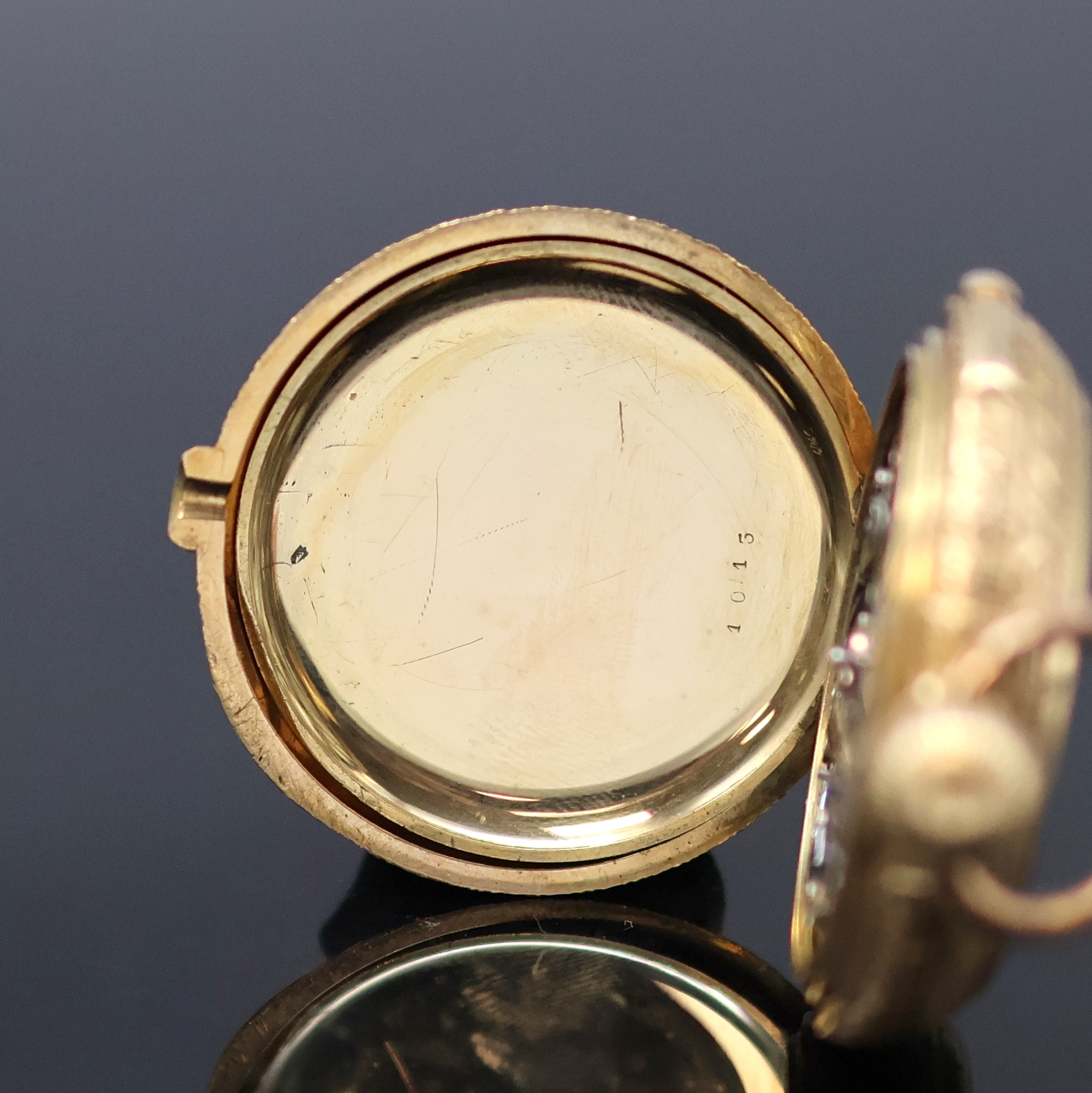 Detail f: P.H. MATHEY schwere Herrensavonette mit Minutenrepetition in RoseG 750/000, Schweiz um 1880, vollständig tief-grav. 3-Deckel Goldgeh. m. à-Goutte ...