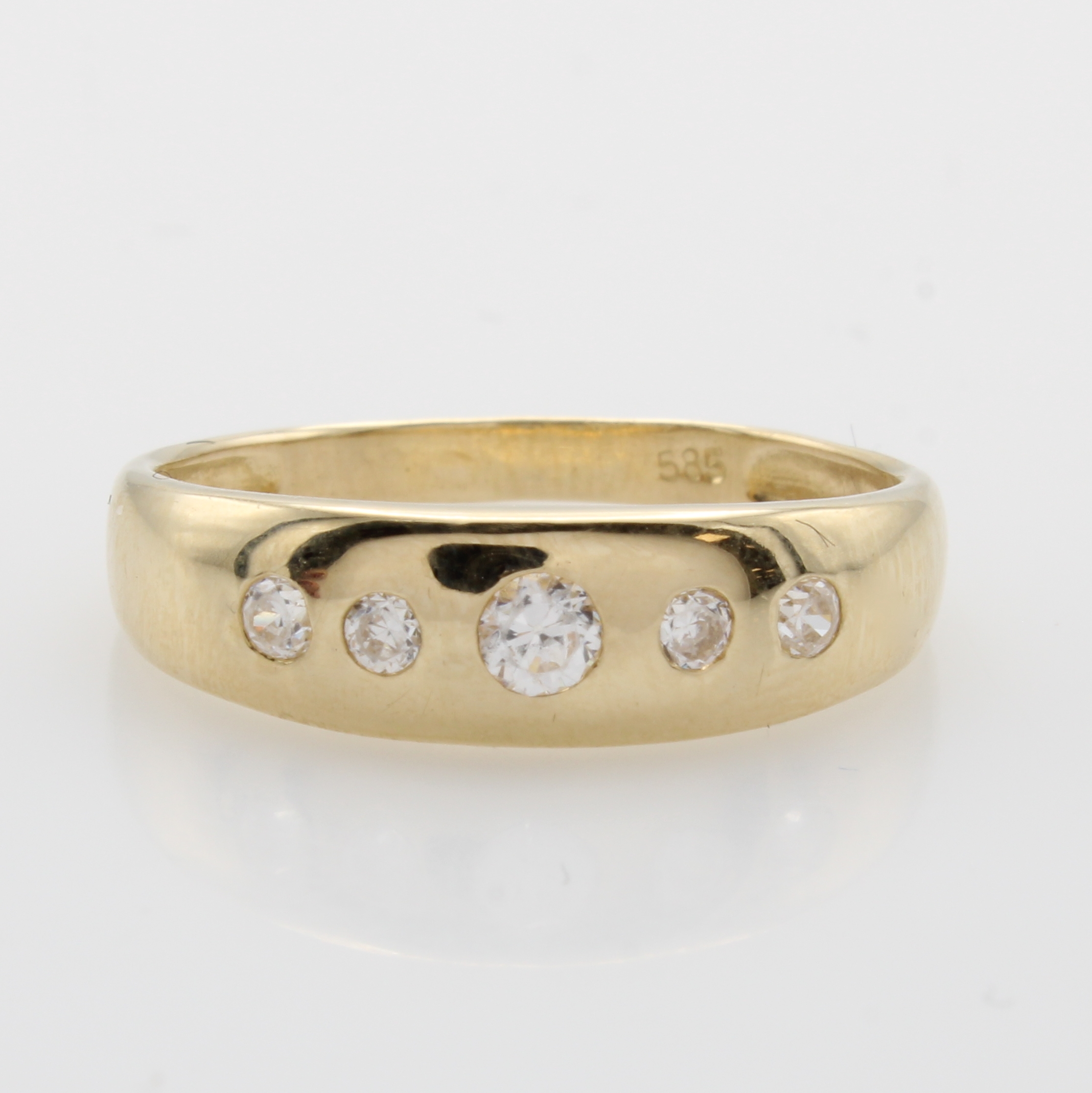 Image 27053080 - Ring mit Zirkonias, GG 585/000, 5 Zirkonias in Schiene eingelassen, RW ca. 53 ...