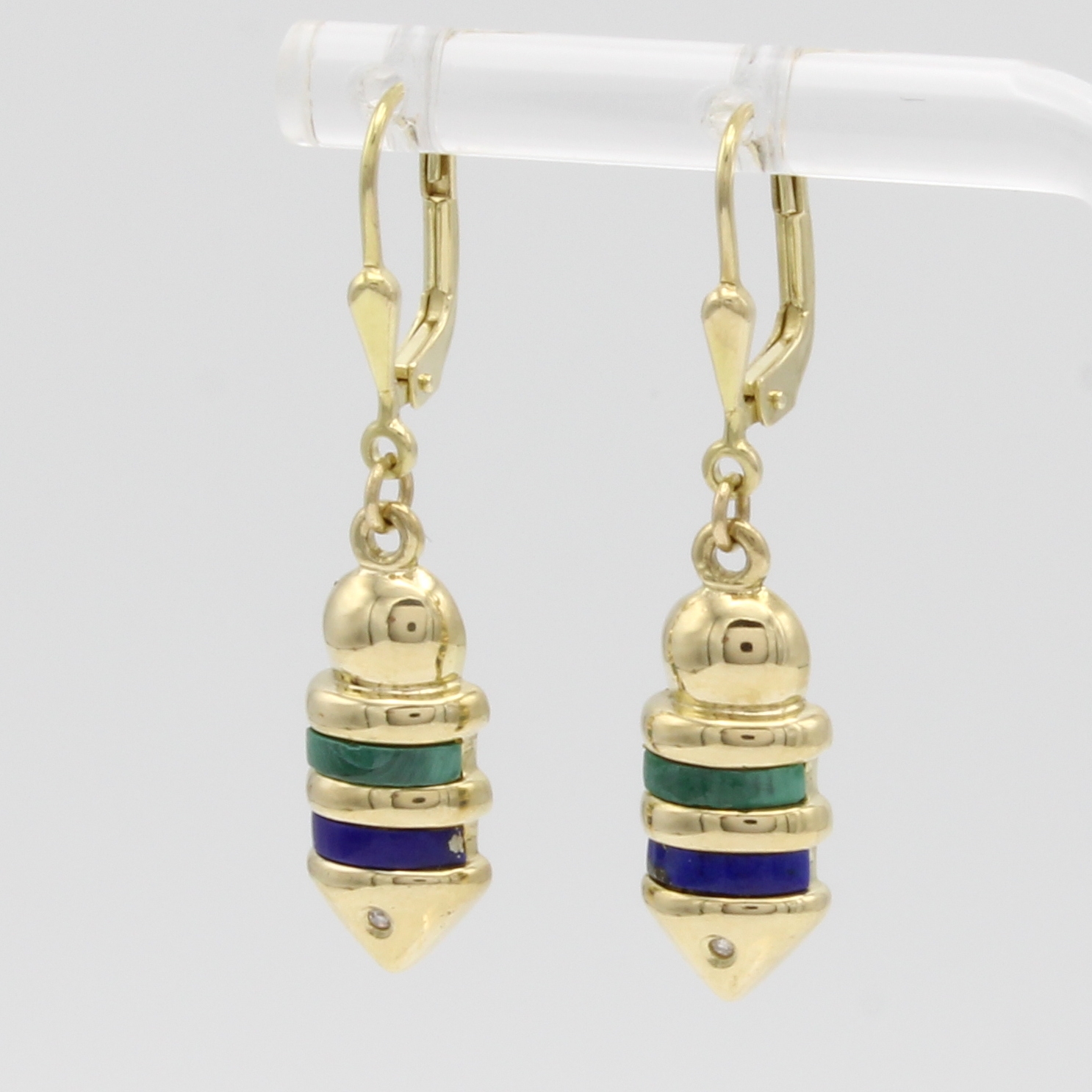 Image 27053088 - Paar Ohrgehänge mit Lapislazuli und Malachiten, GG 333/000, 4 Farbsteine Schätzpreis: ...
