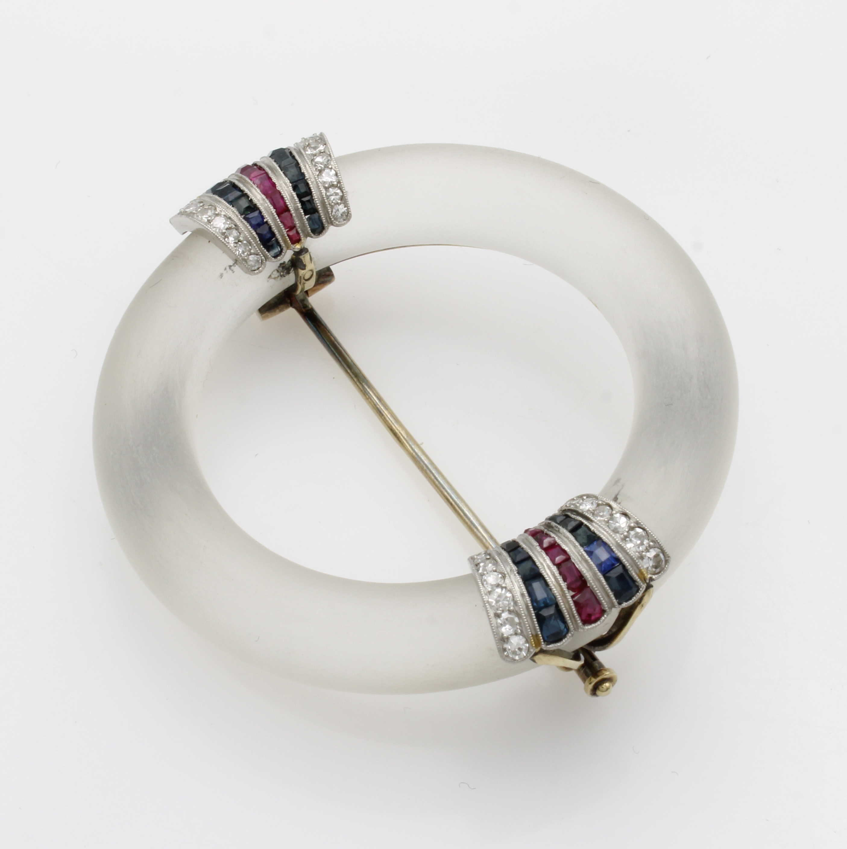 Image 27053090 - Brosche mit Diamanten und Farbsteinen, GG/WG 750/000, matt. Glasring, Rubin- u. Saphir- ...