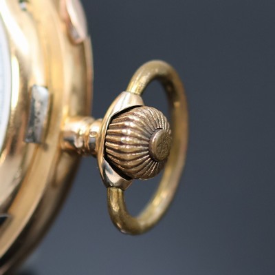 27053045b - 18k pink gold hunting cased pocket watch with complete calendar, chronograph and 1/4 ...