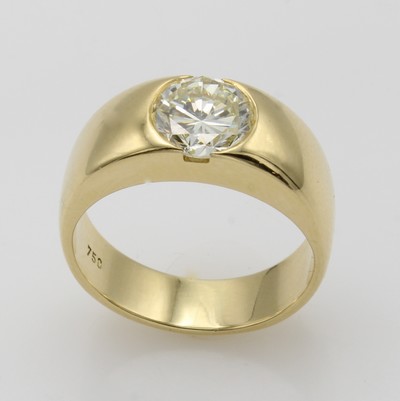 27053079a - Ring mit Diamant, GG 750/000, Diam. ca. 1.60 ct get./vvs, glattes Design, RW ca. 57 ...