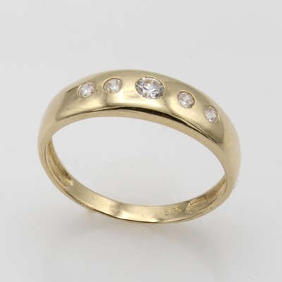 27053080a - Ring mit Zirkonias, GG 585/000, 5 Zirkonias in Schiene eingelassen, RW ca. 53 ...