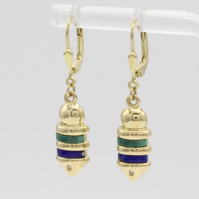 Image Paar Ohrgehänge mit Lapislazuli und Malachiten, GG 333/000, 4 Farbsteine Schätzpreis: ...