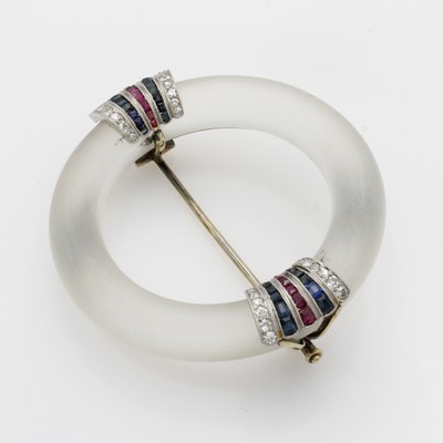 Image Brosche mit Diamanten und Farbsteinen, GG/WG 750/000, matt. Glasring, Rubin- u. Saphir- ...