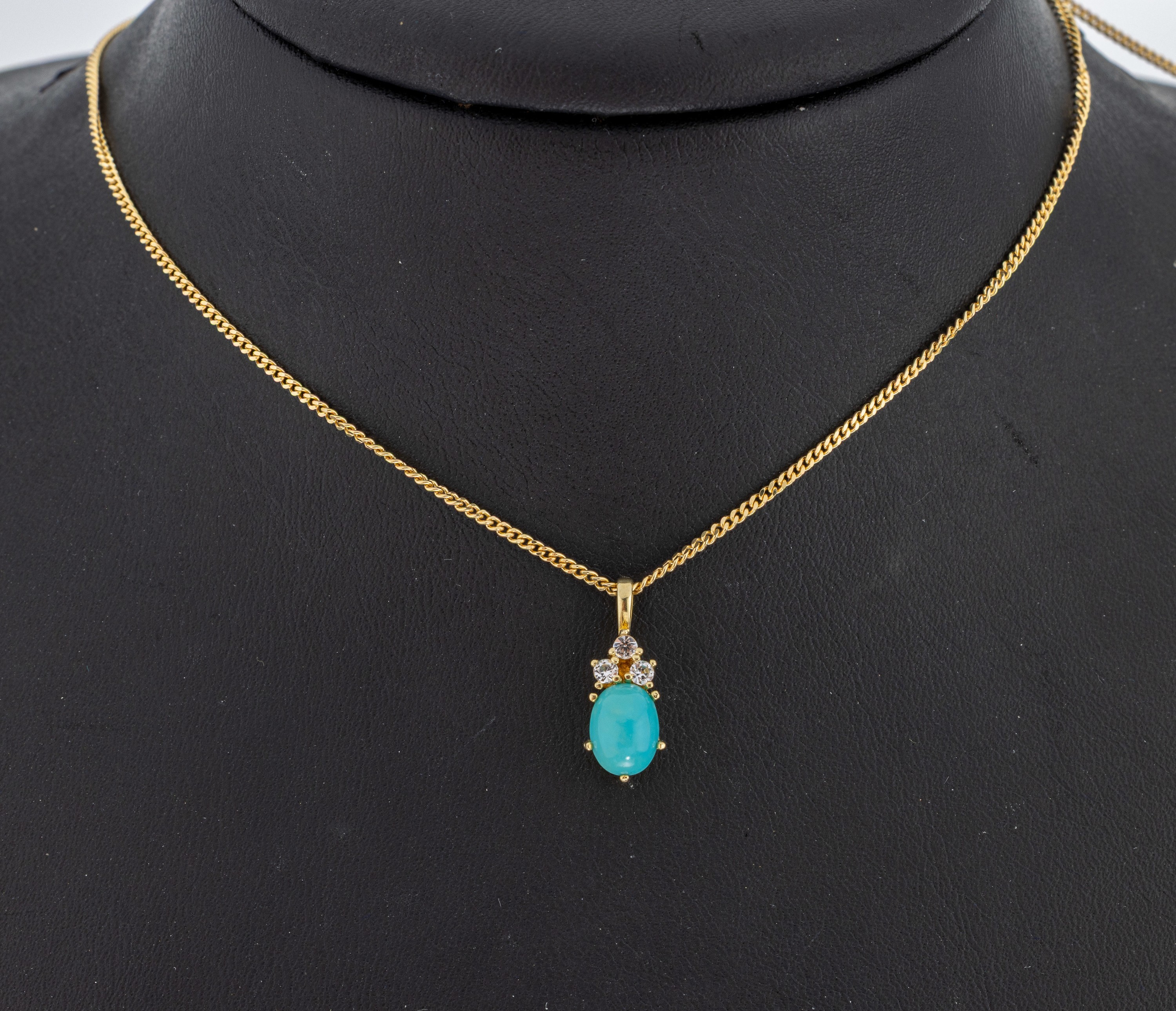 Image 27053145 - 14 kt Gold Türkis-Anhänger, GG 585/000, ovaler Türkis-Cabochon, 3 farblose ...