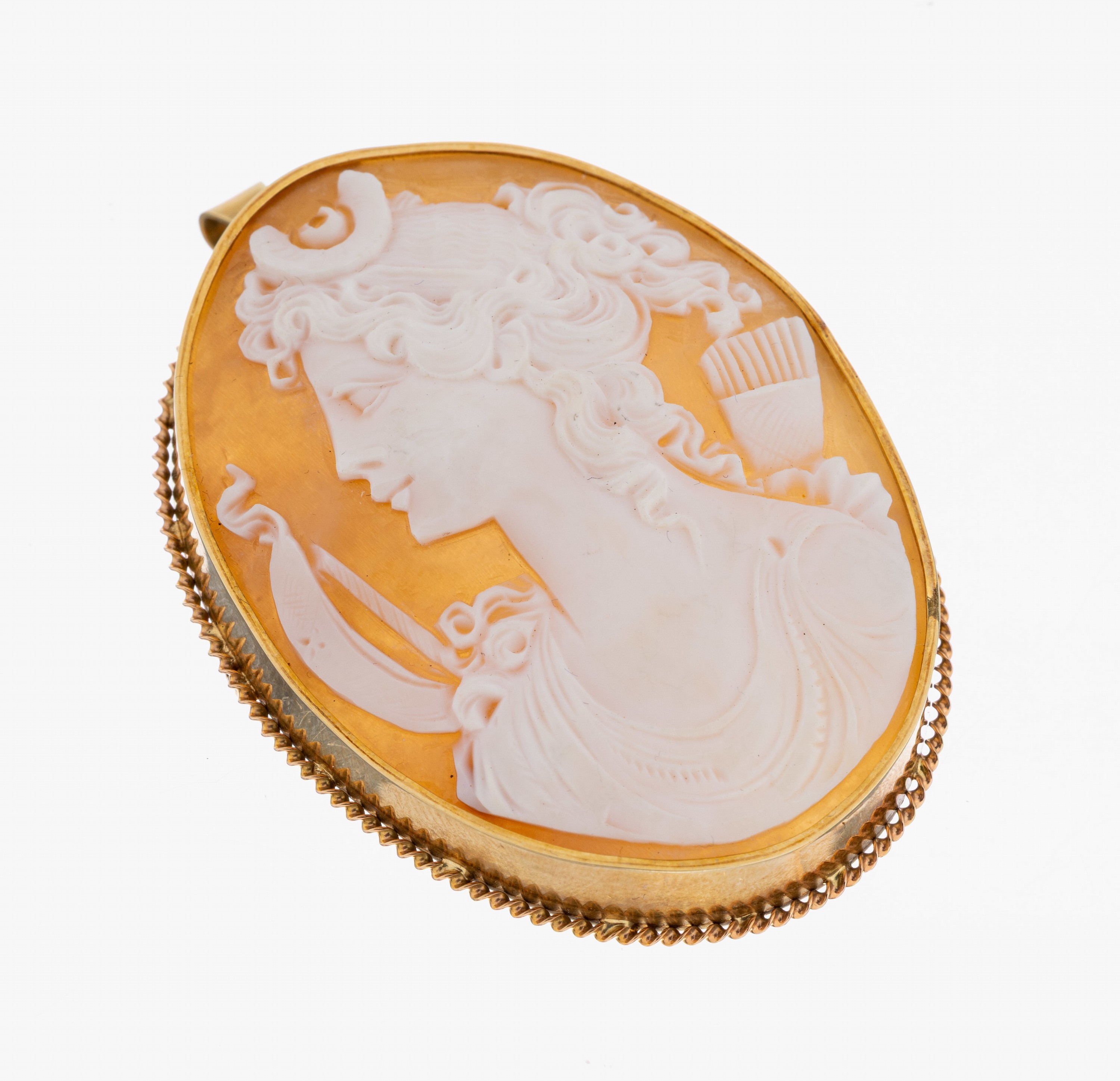 Image 27053154 - 14 kt Gold Kamee-Brosche, um 1910, GG 585/000 gepr., ovale Muschelkamee, Darstellungder ...