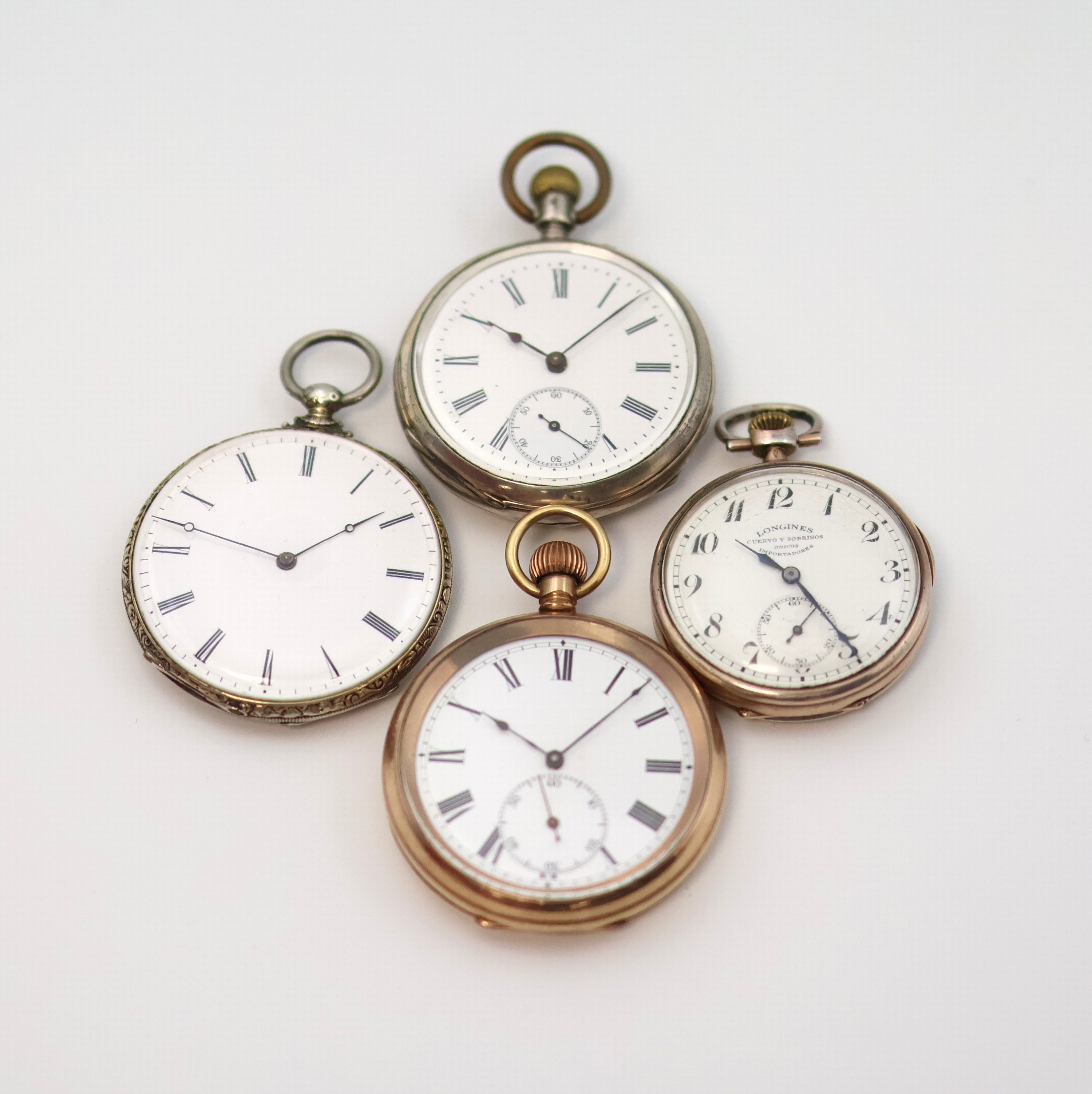 Image 27053156 - LONGINES/CUERVO Y SOBRINOS und 3 weitere offene Taschenuhren, um 1840 - 1920, 3 x im ...