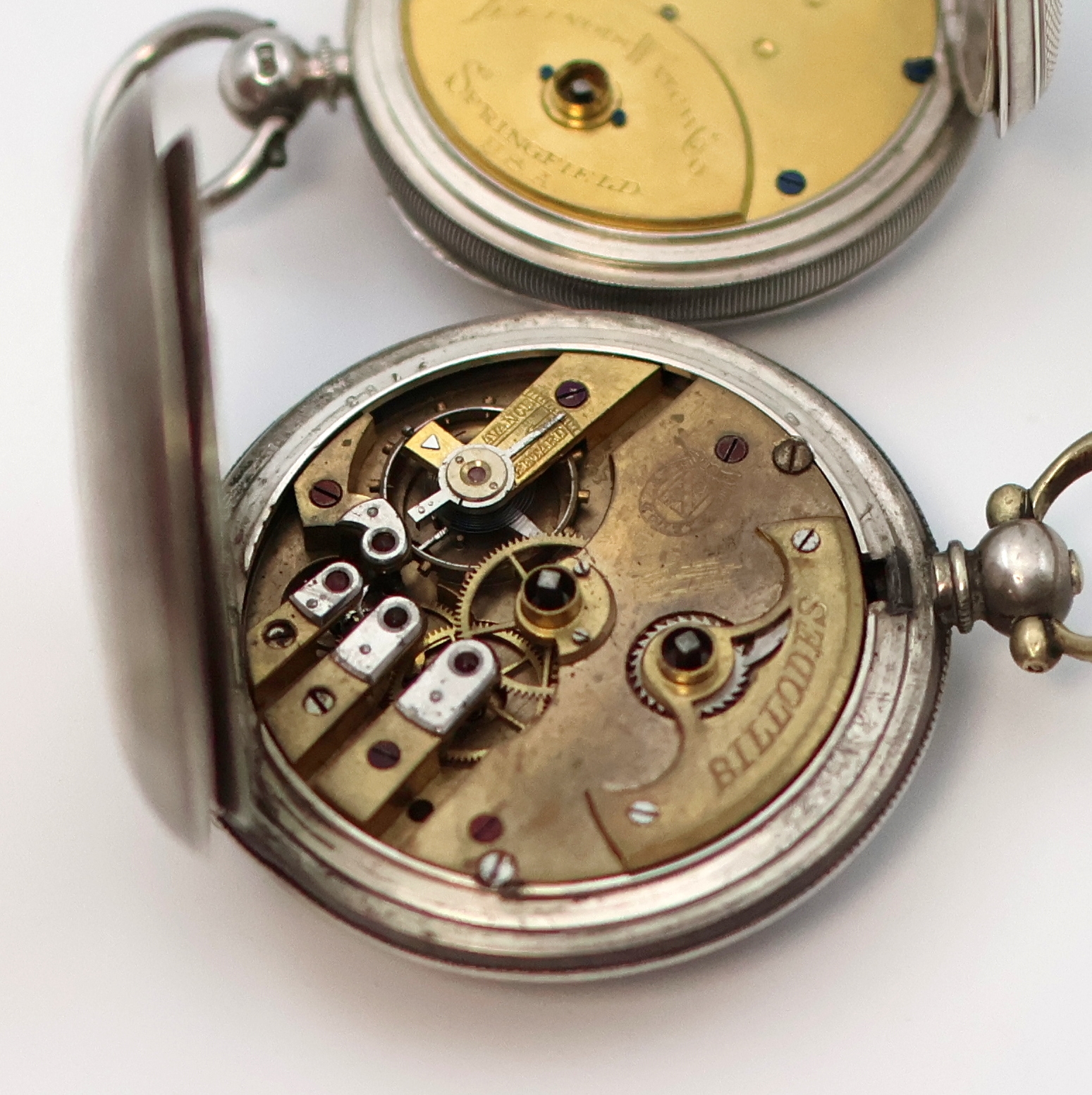 Detail c: 3 offene, englische Sterlingsilber Schlüssel- Taschenuhren und eine weitere Savonette in Silber, England/Schweiz/USA um 1870 - 1900, Zifferbl. 3 x ...
