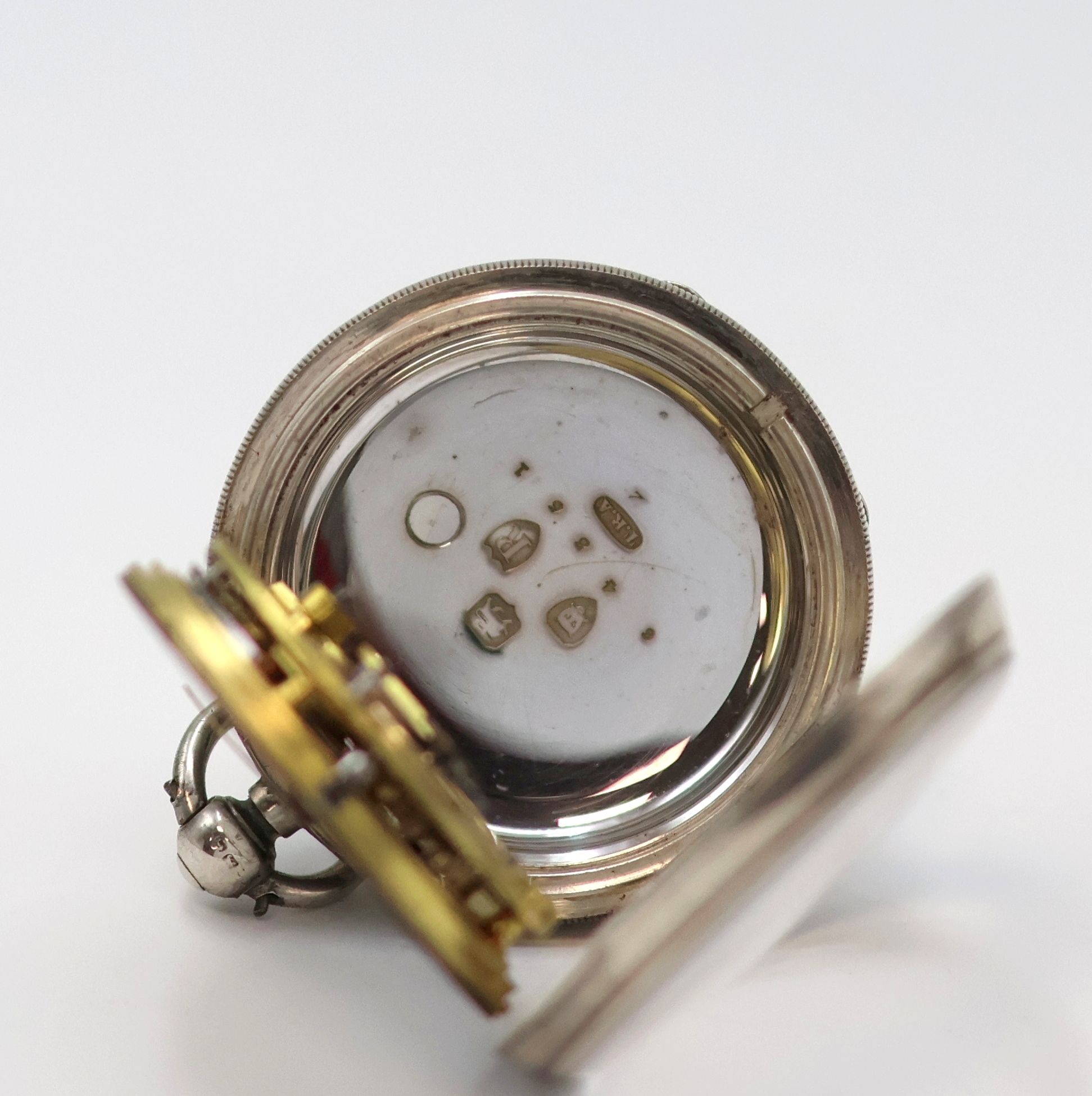 Detail f: 3 offene, englische Sterlingsilber Schlüssel- Taschenuhren und eine weitere Savonette in Silber, England/Schweiz/USA um 1870 - 1900, Zifferbl. 3 x ...
