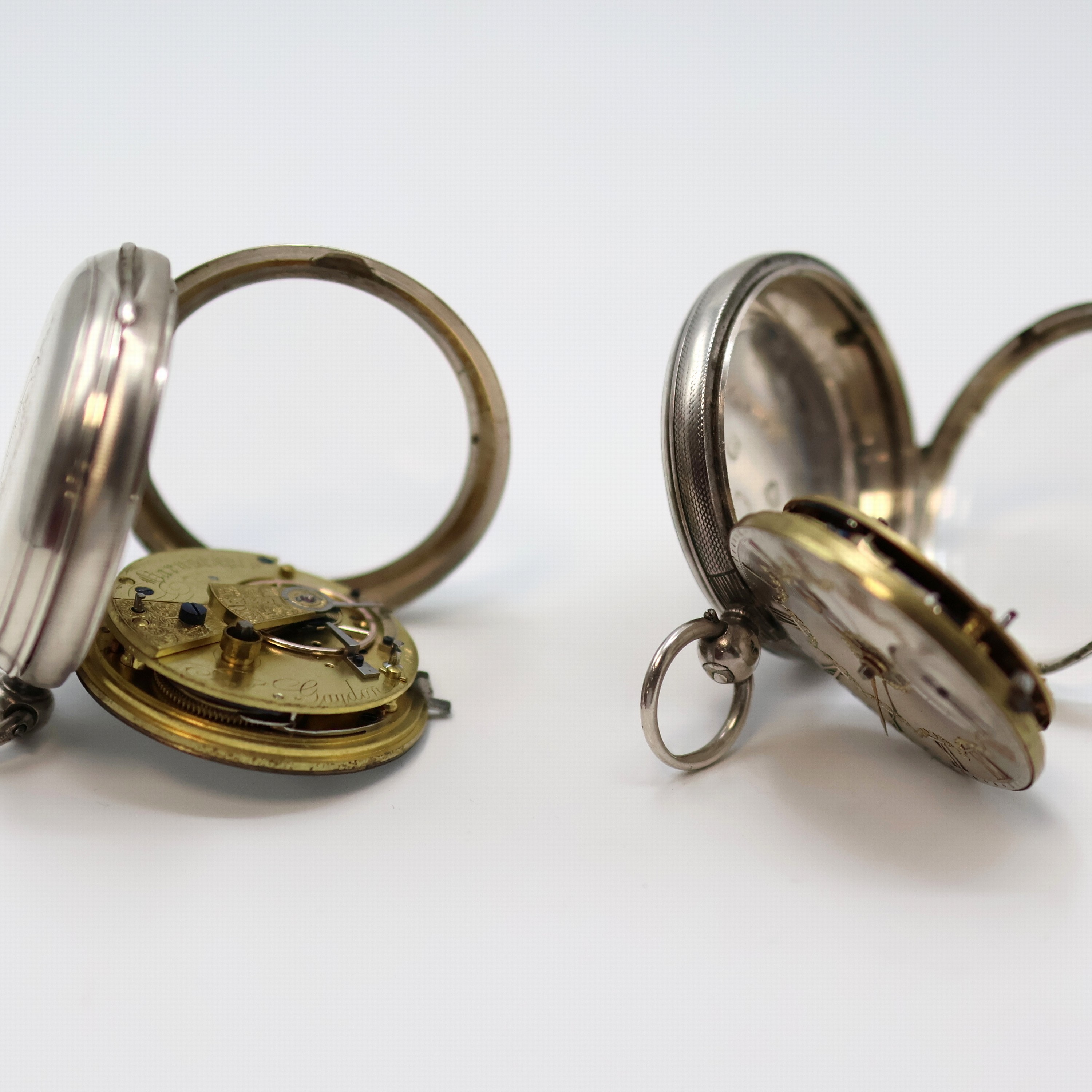 Detail h: 3 offene, englische Sterlingsilber Schlüssel- Taschenuhren und eine weitere Savonette in Silber, England/Schweiz/USA um 1870 - 1900, Zifferbl. 3 x ...