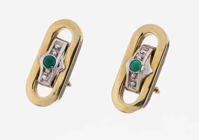 Image Ausgefallenes 14 kt Gold Ohrstecker, GG/WG 585/000, länglich oval, mittig 2 kl. runde ...