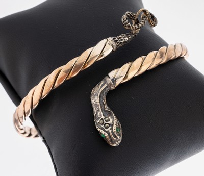 Image Armreif, Schlange, 925er Silber teilverg. Kopf und Schwanz strukt., Augen 2 kl. grüne ...