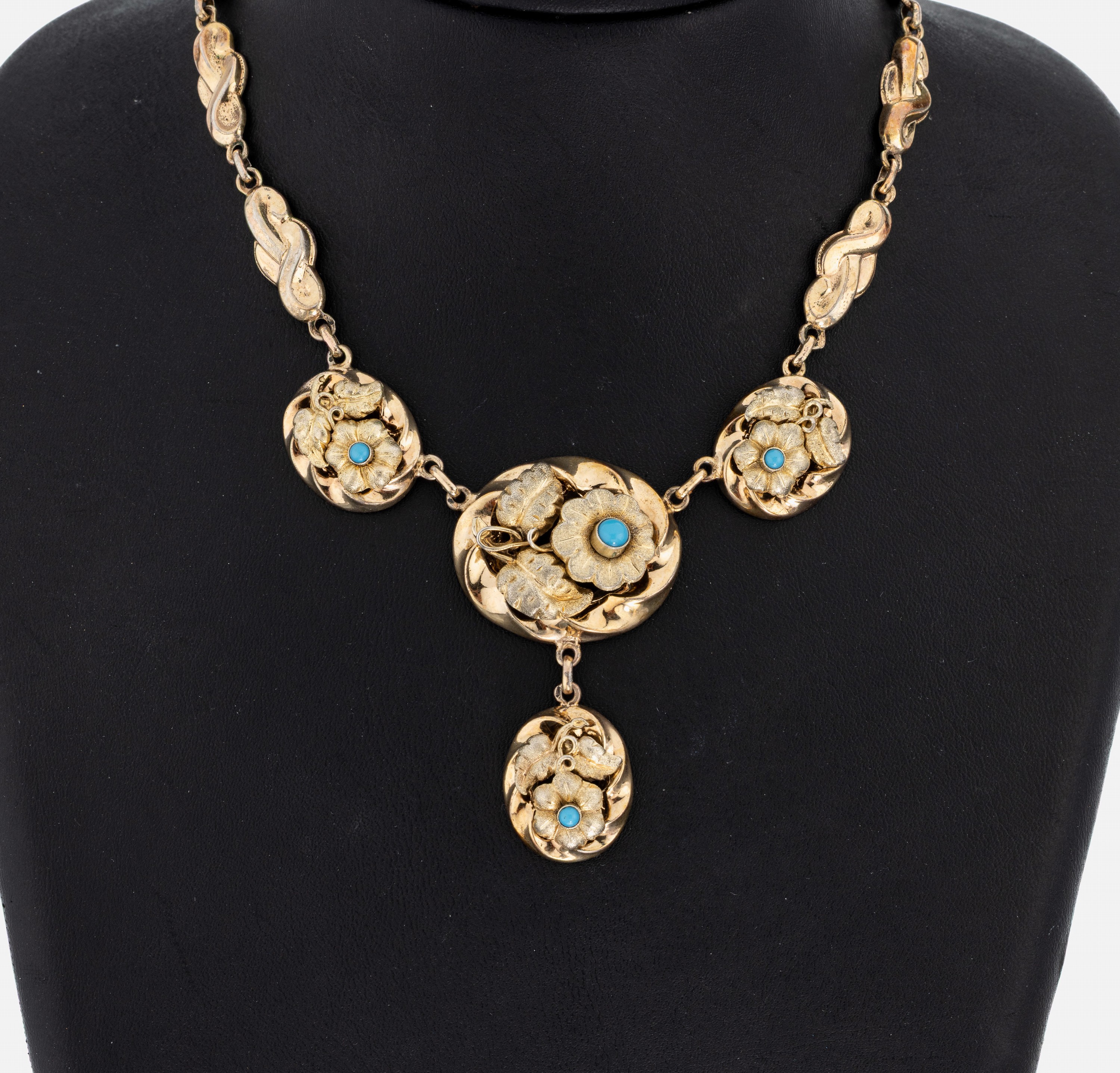 Image 27053247 - Ausgefallenes Türkis-Collier, um 1900, 800er Silber verg., Mittelteil aus 3 ovalen ...