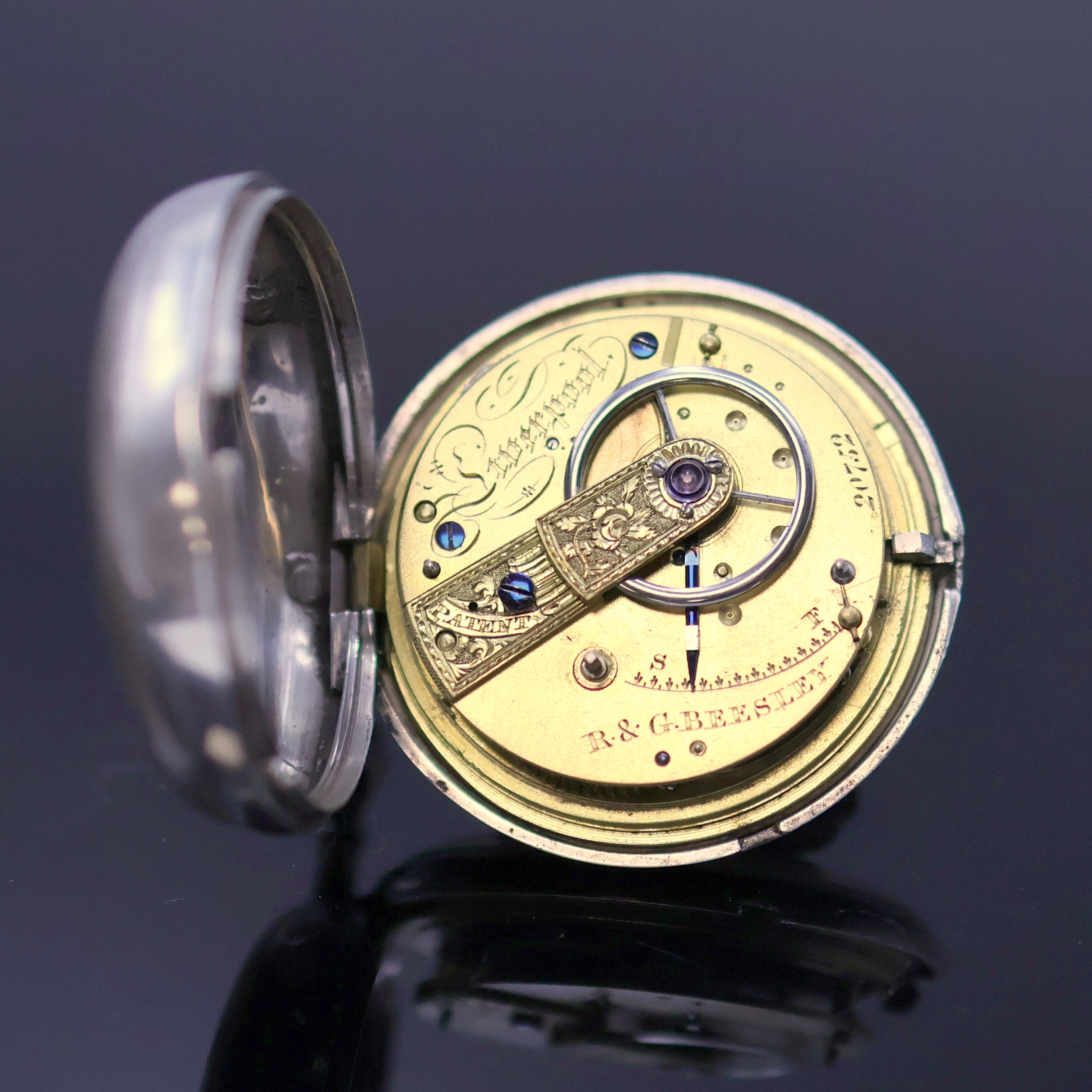 Detail c: BEESLEY Liverpool schwere Ankertaschenuhr im Sterlingsilber Doppelgehäuse, Hallmark London 1840, glatte Geh., Emailzifferbl. riss., kl. Sek. bei 6, ...