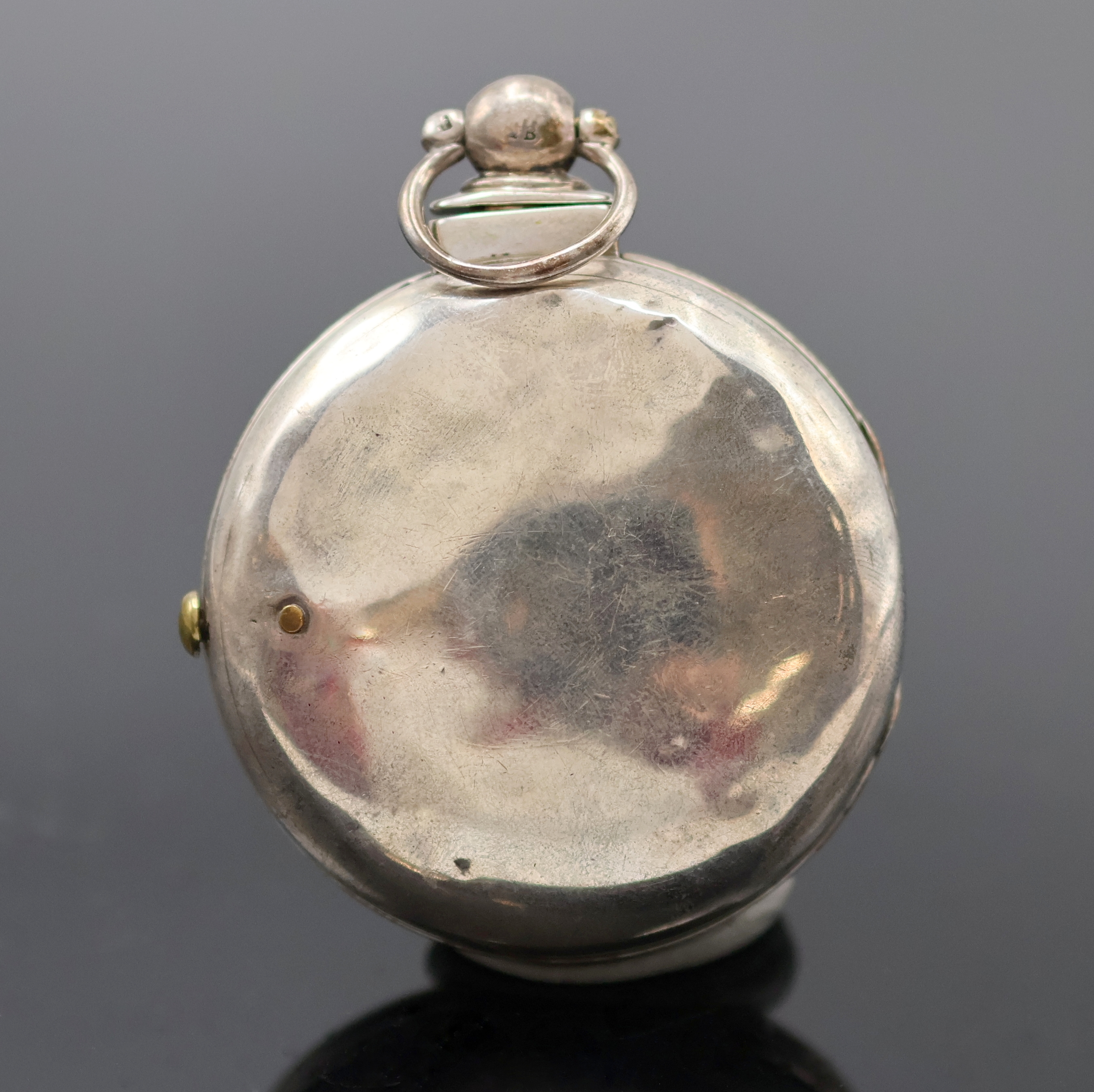 Detail a: Spindeltaschenuhr im Sterlingsilber- Doppelgehäuse Nr. 11082, Hallmark Birmingham 1840, glatte Geh. dell., Emailzifferbl. m. fetten röm. Zahlen ...