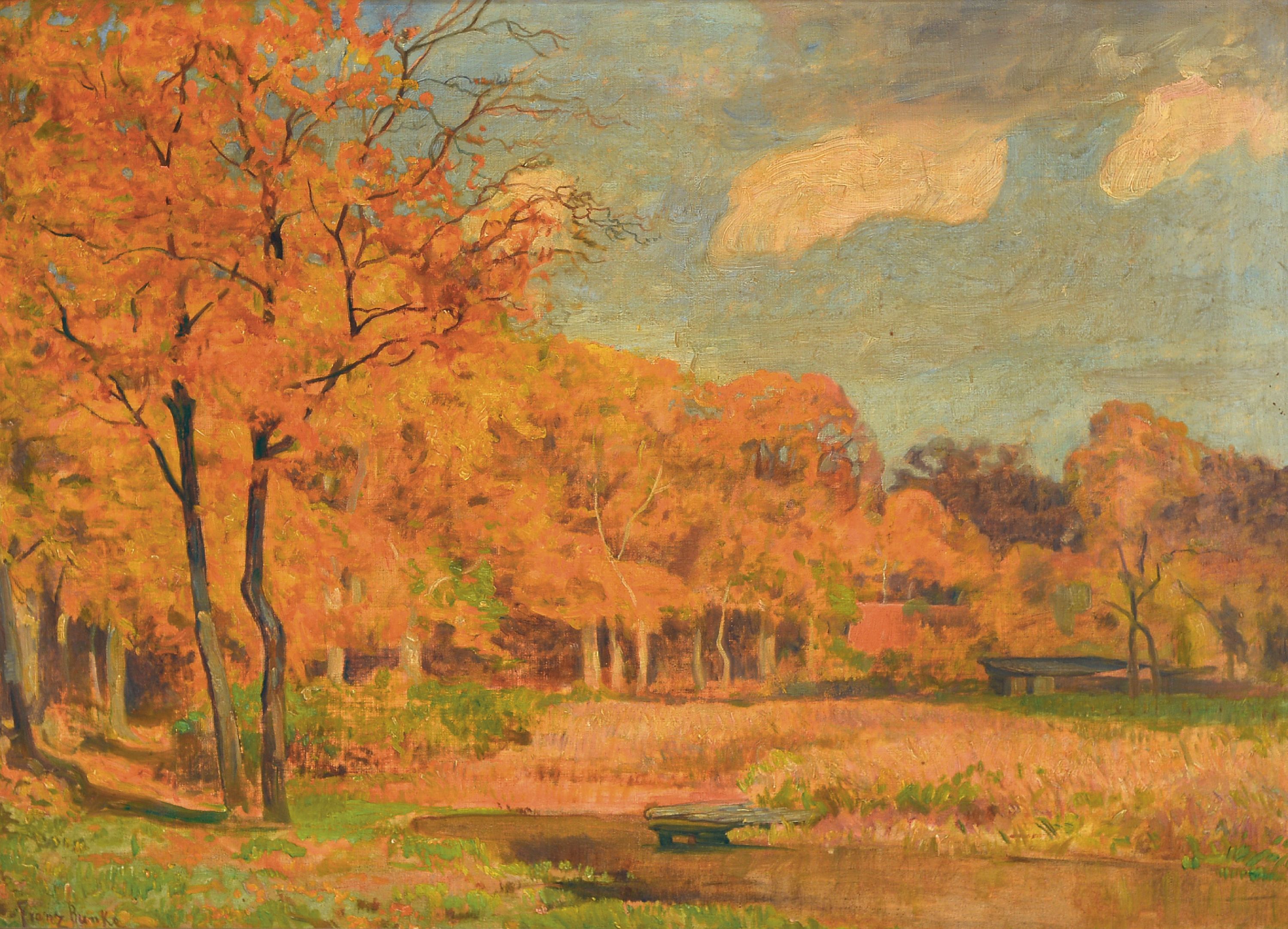 Image 27053256 - Franz Bunke, 1857 Schwaan-1939 Oberweimar, Sonniger Herbsttag, rückseitig auf altem ...