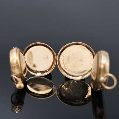 27053249b - 2 offene Zylindertaschenuhren in RG 585/000 und 375/000, um 1880, 1 x Schlüssel- und 1 ...