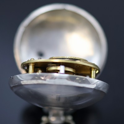 27053251e - Heavy sterling silver verge pocket watch with day/night display for hours, Hallmark ...