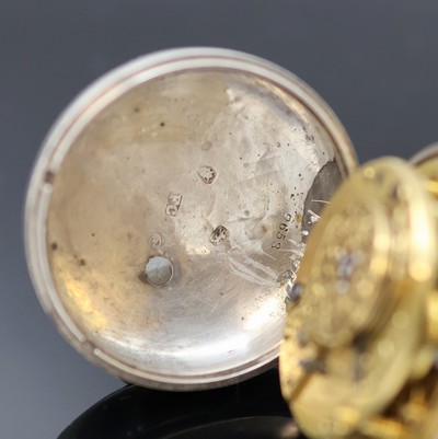 27053251f - Heavy sterling silver verge pocket watch with day/night display for hours, Hallmark ...