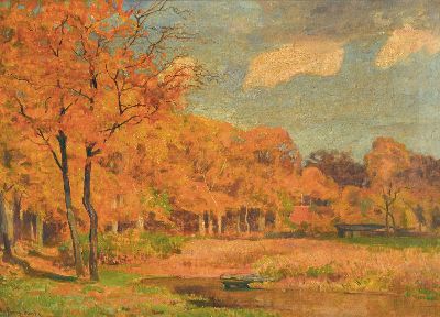 Image Franz Bunke, 1857 Schwaan-1939 Oberweimar, Sonniger Herbsttag, rückseitig auf altem ...