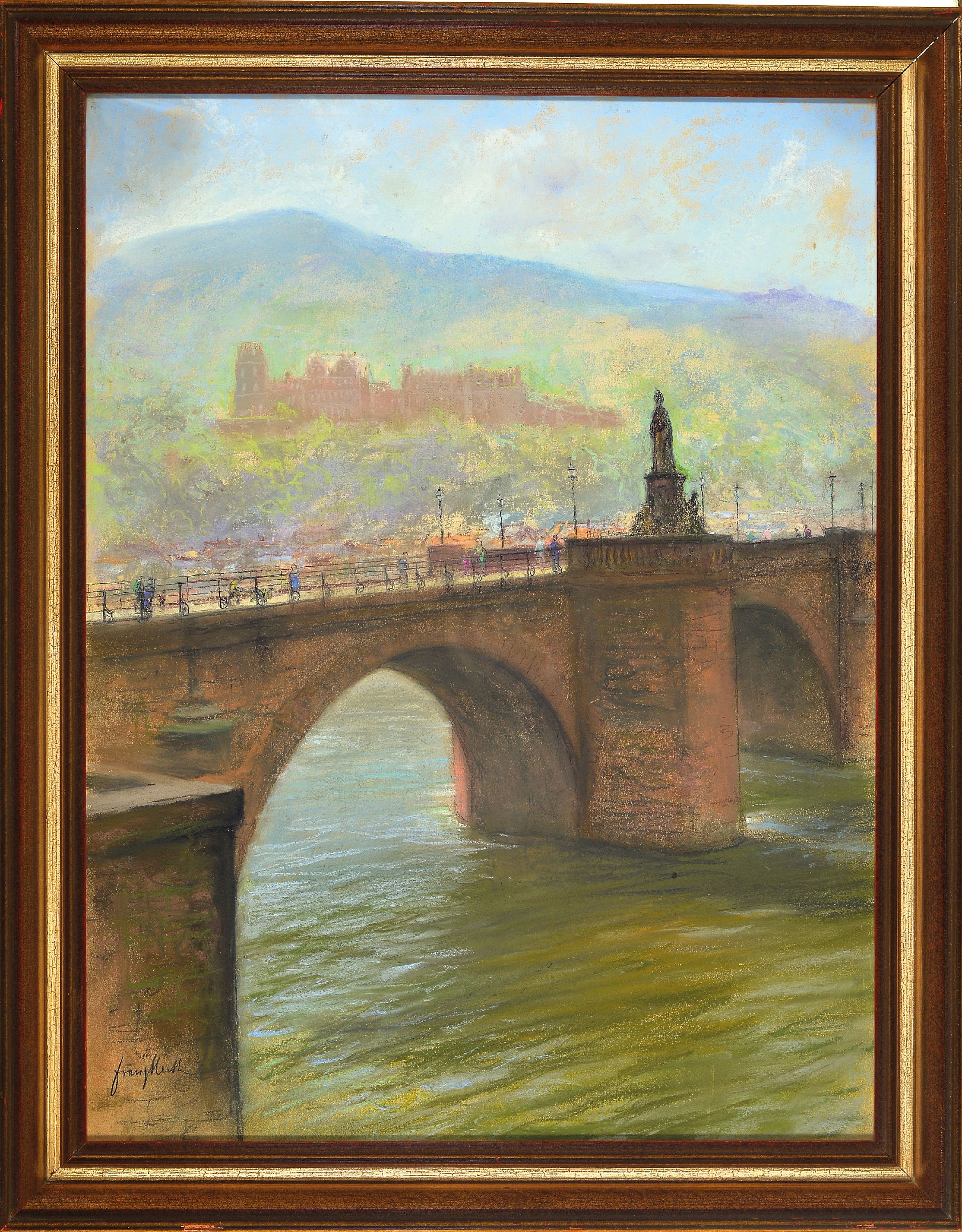 Detail k: Franz Huth, 1876 Pößneck-1970 Weimar, Ansicht aus Heidelberg, Pastell auf Papier, links unten signiert, ca. 64x48cm, u.Gl., R. ca. 74x58cm