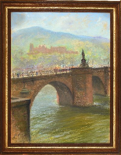 27053314k - Franz Huth, 1876 Pößneck-1970 Weimar, Ansicht aus Heidelberg, Pastell auf Papier, ...