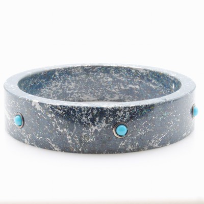 Image Aluminium-Armreif mit Türkisen, petrolfarb. Aluminium, 6 chin. Türkiscabochons, D. ca. ...