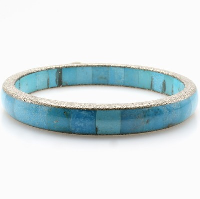 Image Türkisarmreif, silberfarb. Rand, D. ca. 7.5 cm