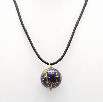 Image Lapislazulianhänger an Kunststoffkette, Weltkugel, D. ca. 25 mm, L. ca. 46 cm