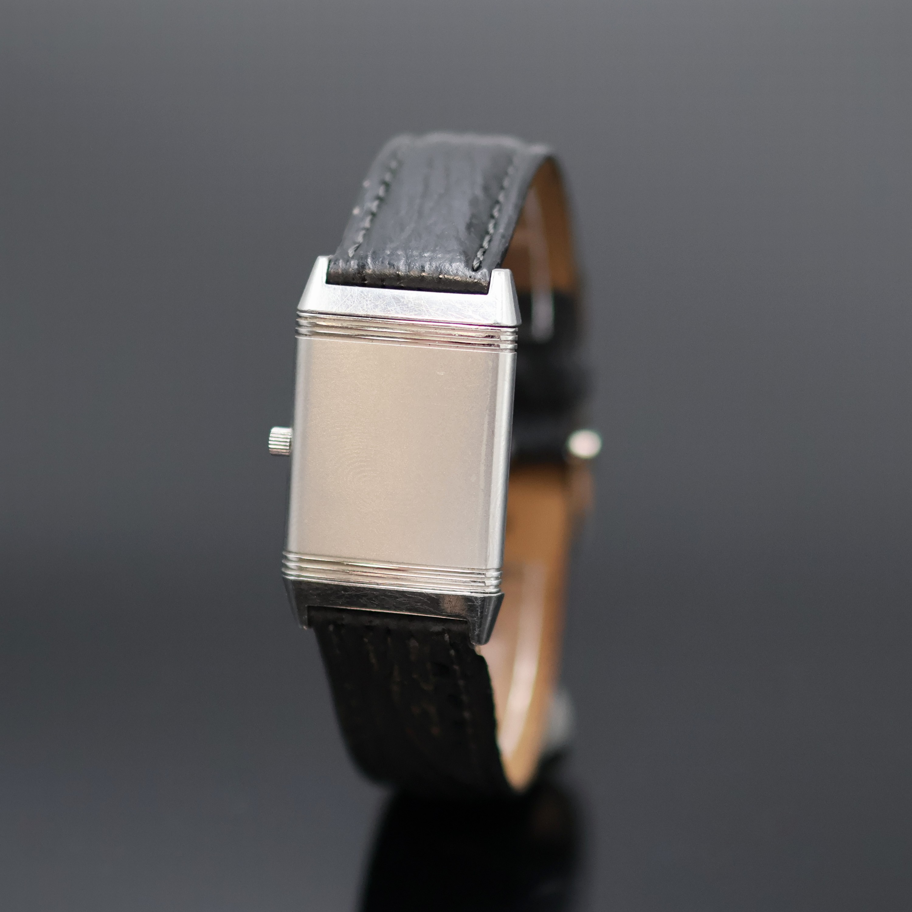 Detail c: Jaeger-LeCoultre Reverso Damenarmbanduhr Referenz 251.8.86, Handaufzug, Schweiz um 1995, um 180 Grad drehbares Wendegehäuse inkl. Lederband m. orig. ...