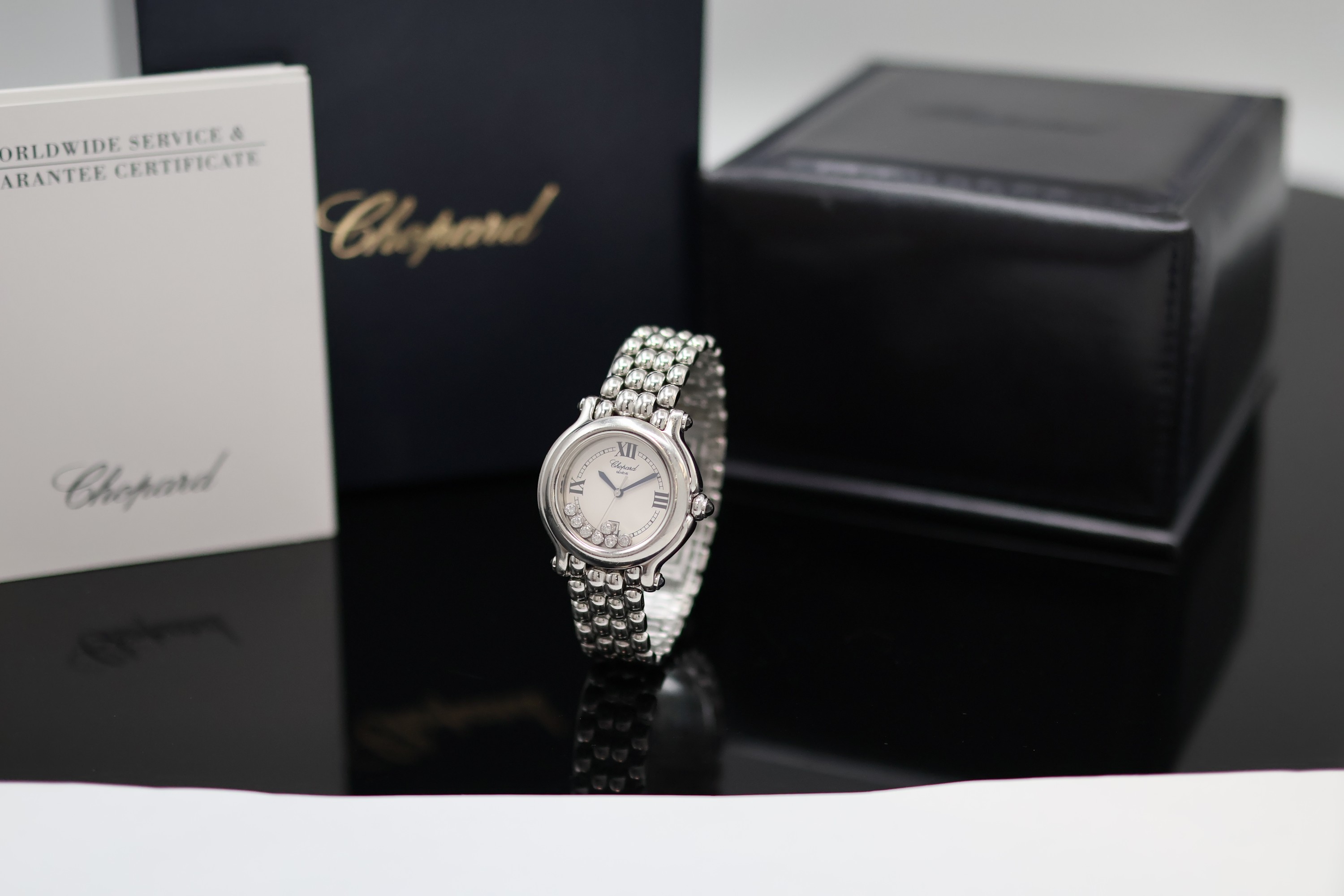 Detail a: CHOPARD Happy Sport Armbanduhr Referenz 27/8236-23, Schweiz um 2000, quarz, Edelstahlgeh. inkl. orig. Gliederband m. dopp. Faltschl., Krone sowie ...