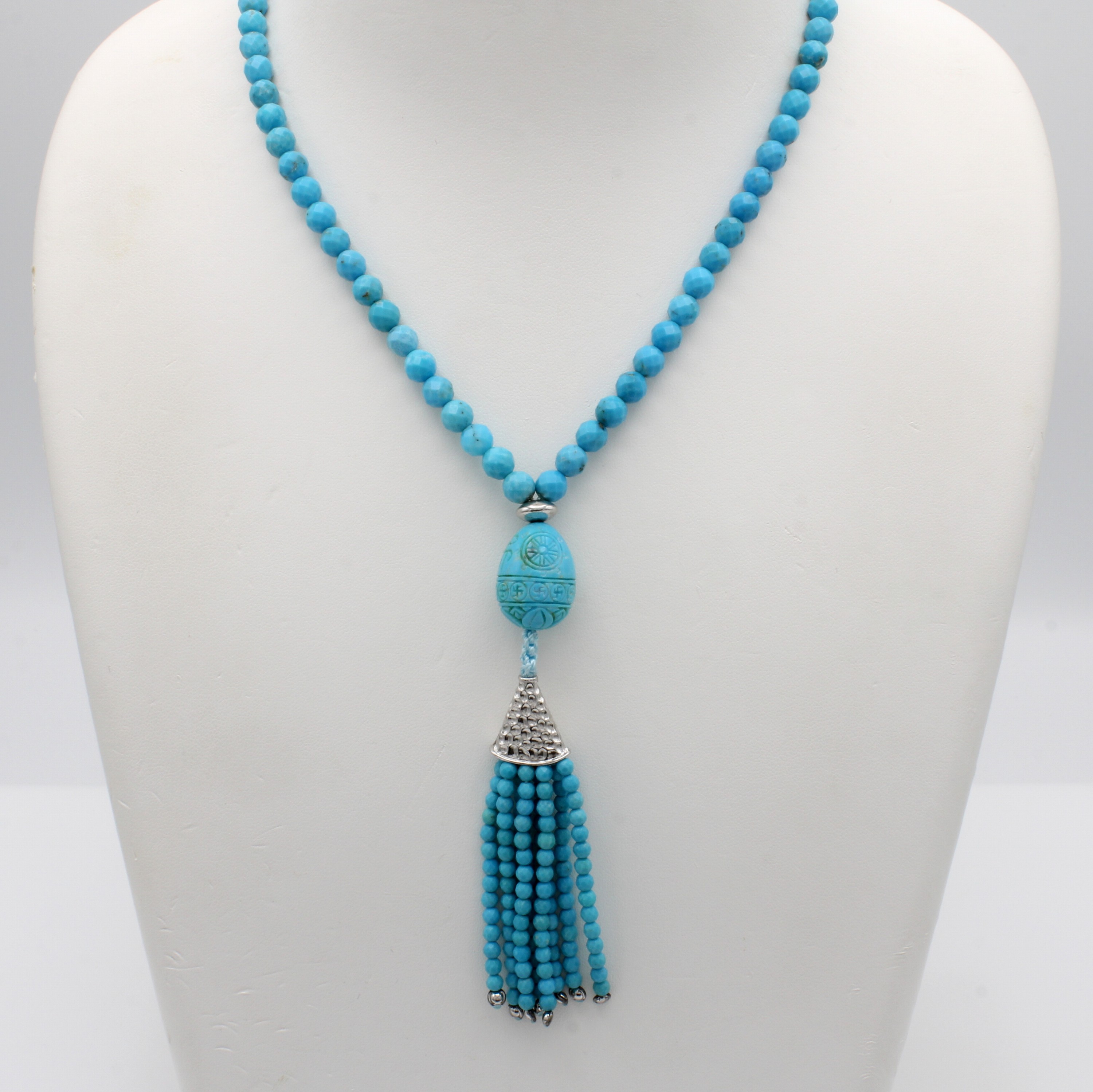 Image 27054044 - Endlose Türkiskette, 925/000 Silber, chin. Türkise, 6 mm facett. Kugeln, gravierter, ...